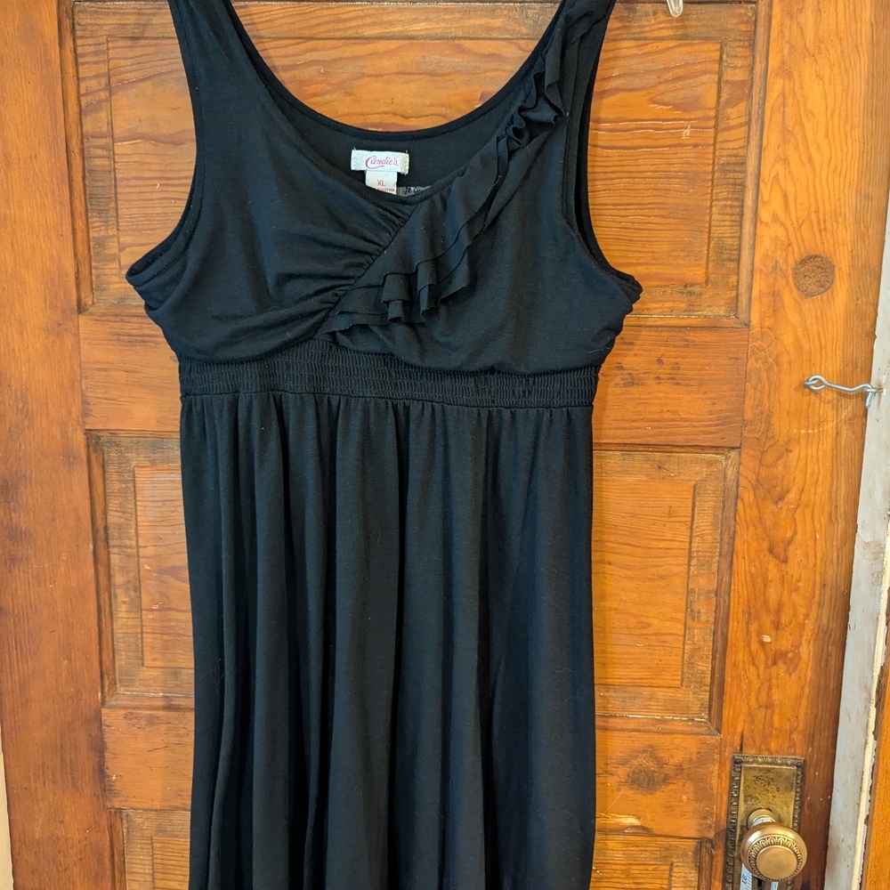 Candies Womens XL Black Ruffle V-Neck Empire Waist Smocked Sleeveless Dress